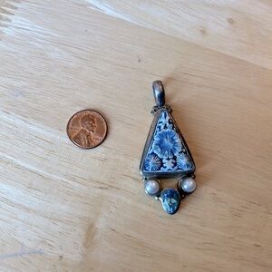 Silver, Gemstone and Pottery Pendant